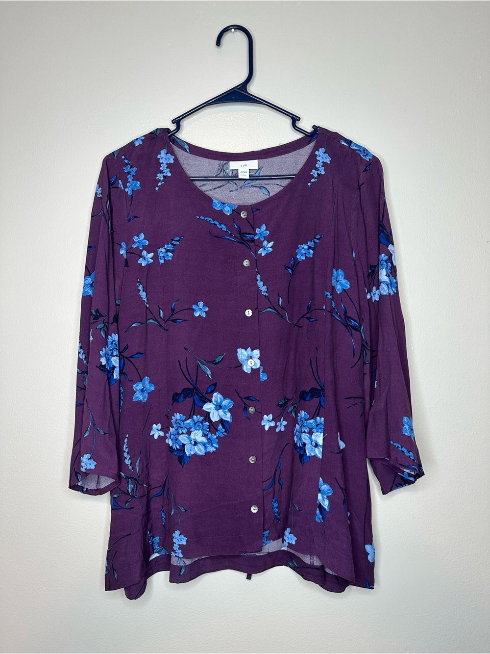 J. Jill Size LP Floral Blouse Purple Blue Blouse Summer Casual Comfy Work